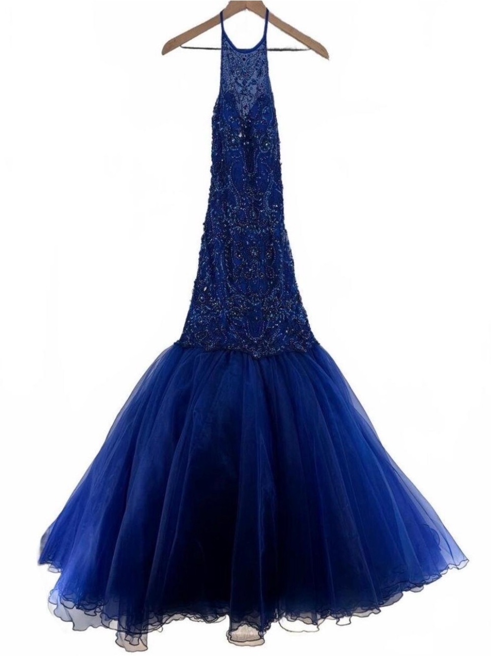 Sherri Hill Size 6 — 51215 | Royal Blue Beaded Halter Prom — Homecoming Dress